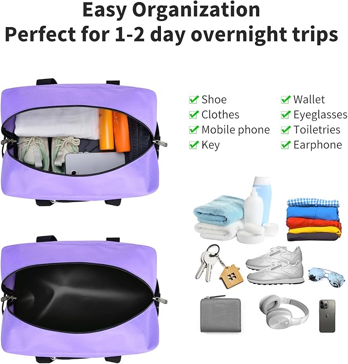Apenze Small Gym Bag 14 inch lightweight Carry On Mini Duffel Bag for Travel Sport - Purple