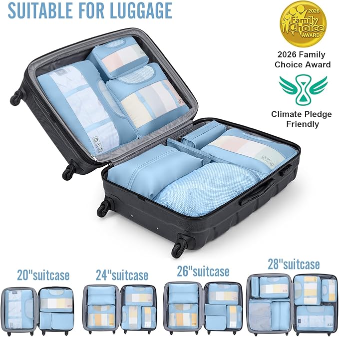 Veken 8 Set Packing Cubes for Travel Essentials,Anti-Wrinkle Buckled Suitcase Organizer for Shoe & Toiletry Bag,Carry On Luggage Bag for Airplane & College Dorm Room Accessories,Women Men Gifts