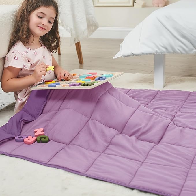 Purple Weighted Blanket Kids 3lbs, 36"x48", Cooling Heavy Throw Blanket for 20-40lbs, Microfiber Soft Thick Big Blankets Weighted Comforter Breathable Gifts for Sleeping