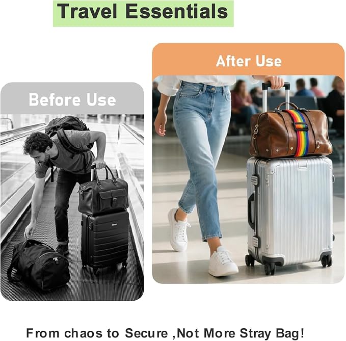 Multi-Use Strong Adjustable Luggage Connector Straps,Flexible and Adjustable Elastic Fastening Belt for Luggage Strap,Luggage Connector Straps for Suitcases Travels Accessories,2 Pack (Black)