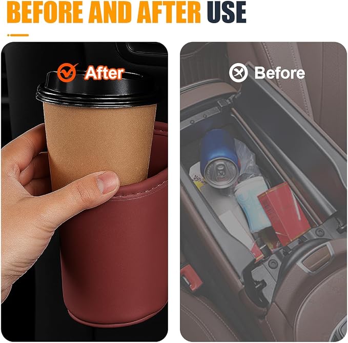 YoRise Leather Car Cup Holder, Scratch-Resistant Clip-On Auto Door Beverage Holders, Universal Hanging Vehicle Back Seat Drink Pocket Organizer for Soda Cans, Water Bottles, Coffee (Red)