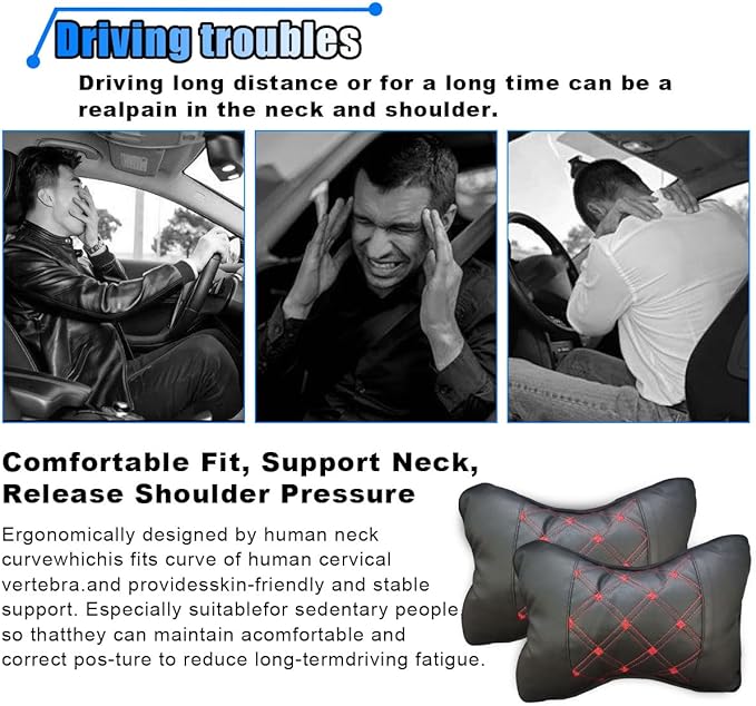BDZMC 1PCS Car Neck Pillow, Breathable Car Head Neck Rest Cushion, Soft Pillow for Relieving Stiffness, Comfort Car Seat Neck Support Pillow (Black/Red)