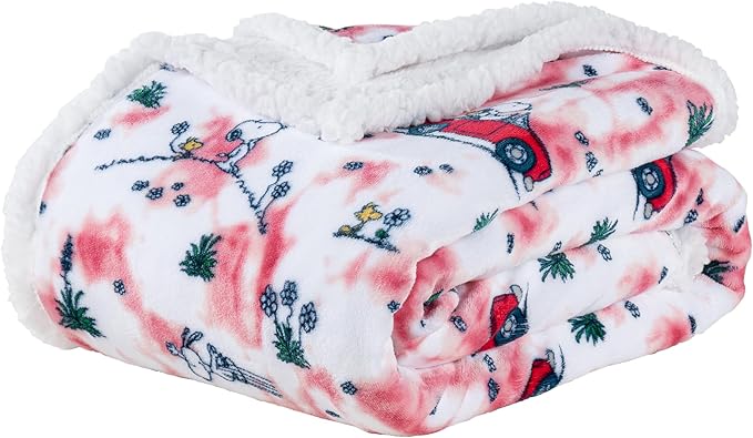 Berkshire Blanket Peanuts® Sherpa Blanket, 480gsm Warm Reversible Heavy Thick Blanket for Couch, Bed & Travel (Springtime Flower Fields Tiedye Pink, Full/Queen Size 90" x 90")