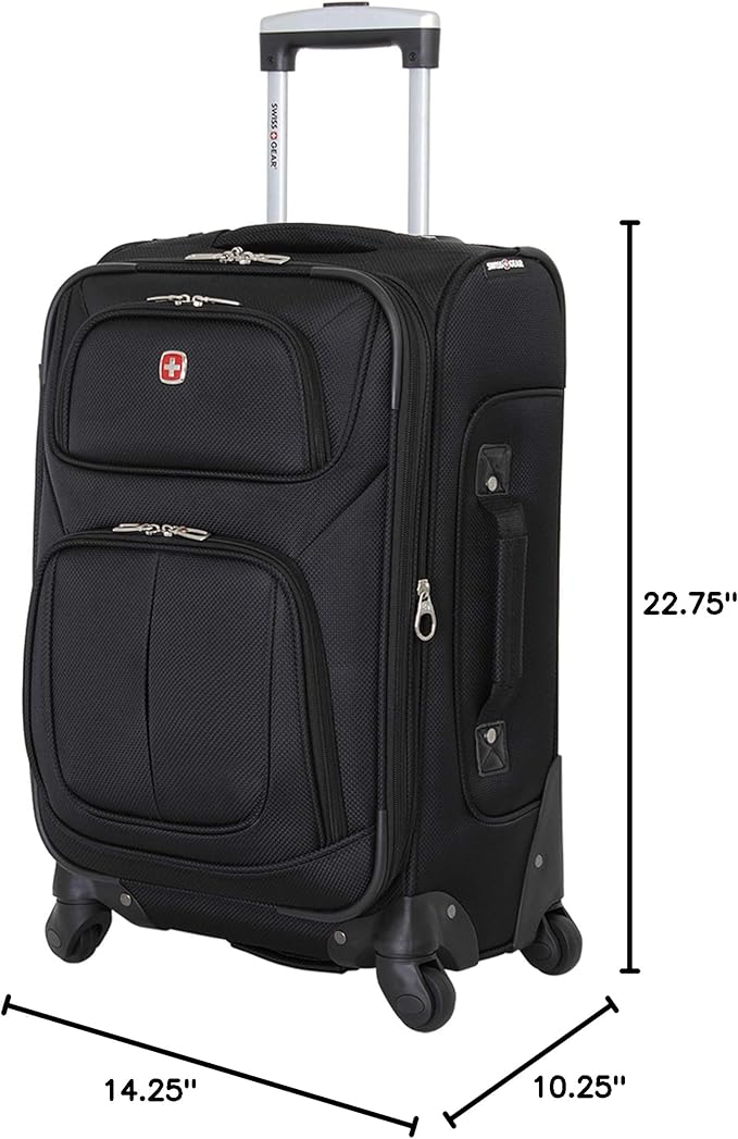 SWISSGEAR Sion Softside Expandable Spinner Luggage Durable Lightweight Travel Suitcase, Black, Carry-On
