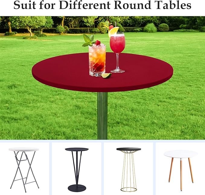 Wolkemer 4 Pack 2 Foot Burgundy Fitted Tablecloth 24 Inch Round Elastic Edges Table Cloth, Spandex Stretch Table Cover with Machine Washable Fabric for Wedding Party Picnic Dining Indoor Outdoor