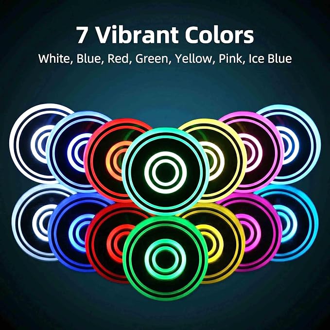 2PCS LED Car Cup Holder Lights, Light up Car Coasters for Cup Holders 7 Color-Changing Light Up Cup Holder Insert Coasters, Waterproof Car Accessories for Teens, Car Gifts for Men & Women