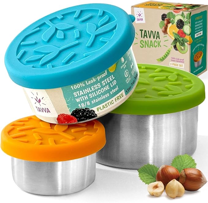TAVVA Stainless Steel Lunch Containers [12oz/ 7oz/ 3oz] - BPA-Free Metal Lunchbox with Leakproof Silicone Lids - Lunch Box - Small Snack Food Containers with Lids - Dishwasher Safe
