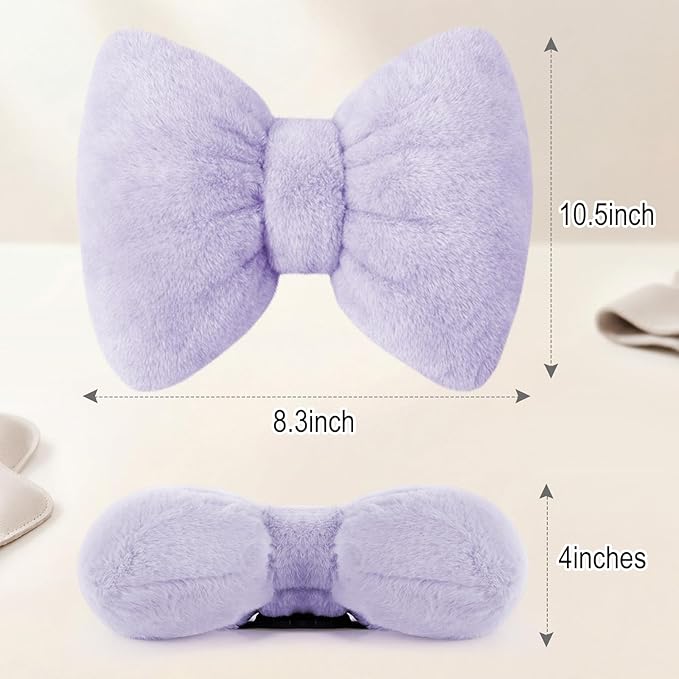 Macarrie 2 Pcs Car Neck Pillow Velvet Bow Headrest Pillow Soft Comfortable Seat Neck Support Cute Bow Car Accessories for Driving Travel Driver Chair Girl Style Interior Decor(Solid,Purple)
