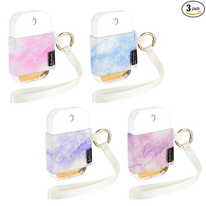 Likesing Hand Sanitizer Spray Sleeve Compatible with T0uch-land, 4 Elastic Handsanitizer Travel Size Holder with Keychain and Wrist Strap for T0uch-land Case for Glow Mist and Power Mist(Marble)