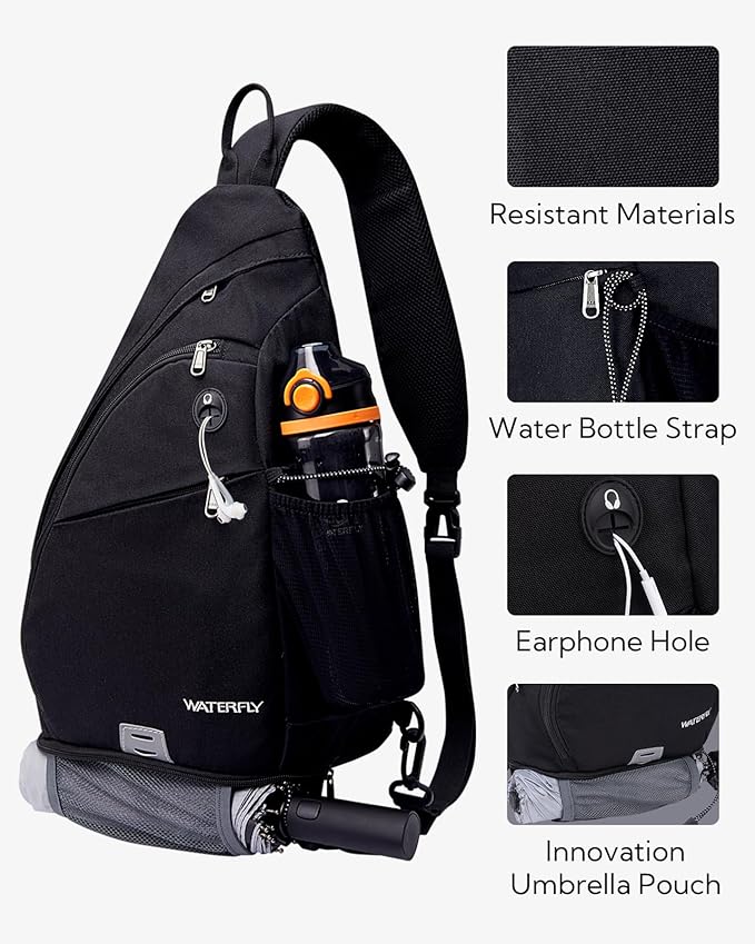 WATERFLY Sling Bag Sling Backpack Small Crossbody Shoulder Bag for Men Women Traveling Cycling Hiking Daypack