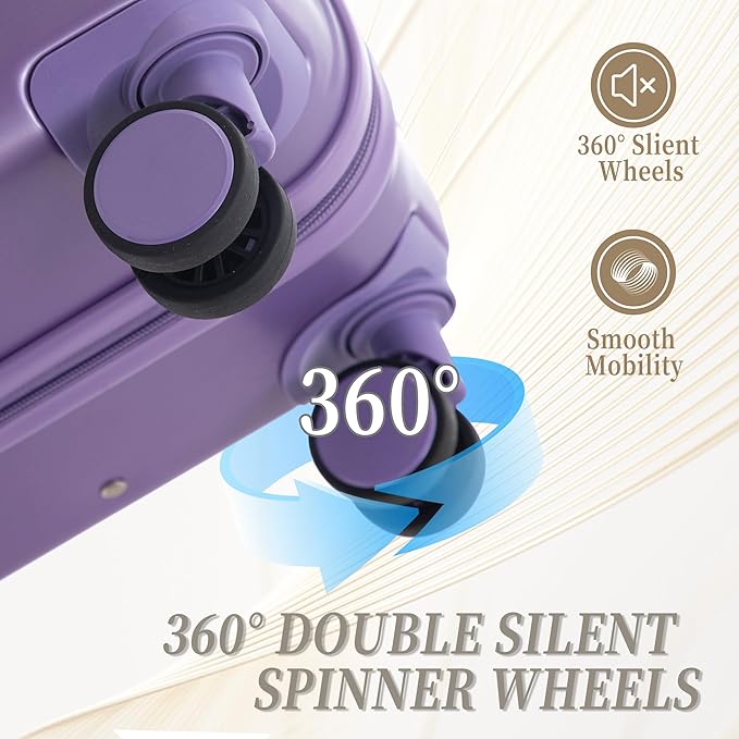 Hardshell Luggage Sets, Lightweight Stripes Suitcases with Spinner Wheels, Purple-181