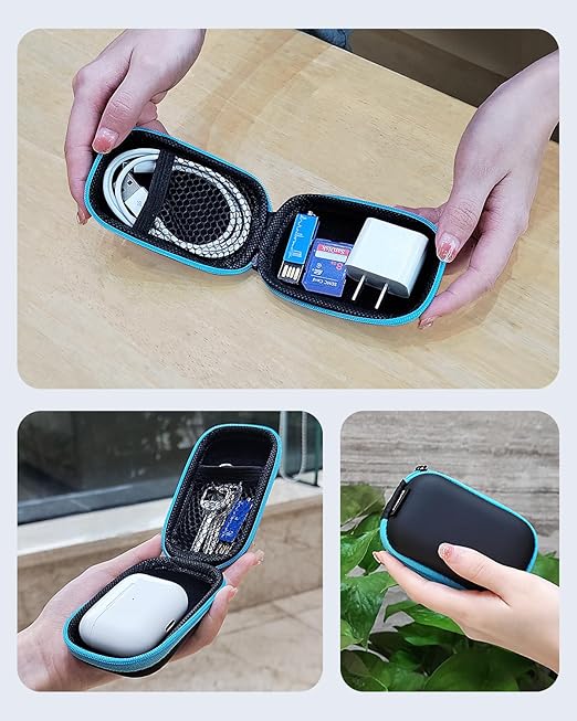 SUNGUY Earbuds Case 2Pack, Rectangle Earbuds Carrying Case, Portable Earphone Case Phone Accessories Organizer with Carabiner for Earphone, in-Ear Headphones, Earbud, SD Card, USB Charging Cable