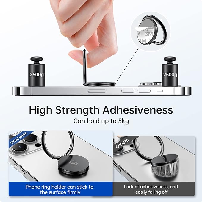 Syncwire Cell Phone Ring Holder Stand [2 Pack], 360 Degree Rotation Finger Ring Kickstand with Polished Metal Phone Grip for Magnetic Car Mount Compatible with iPhone, Samsung, LG, Sony, HTC