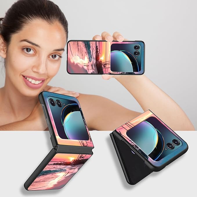 for Motorola Razr 2025 Case,for Moto Razr 60 Phone Case Cute Slim Hard PC Ultra-Thin Anti-Scratches Shockproof Protective Phone Cover,See Beach Sunset