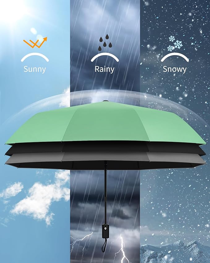 HIPPIH Compact Travel Umbrella for Rain - Windproof Automatic Umbrellas, UV Umbrella for Sun Protection with Black Anti-UV Coating, Portable Small Umbrellas for Backpack, Car, Walking, Kids, Women