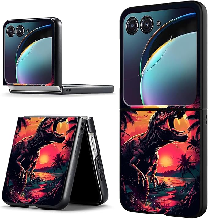 for Motorola Razr Plus 2025 Case,for Razor Plus 2025 Phone Case Cute Slim Hard PC Ultra-Thin Anti-Scratches Shockproof Protective Cover,Cute Dinosaur Dusk