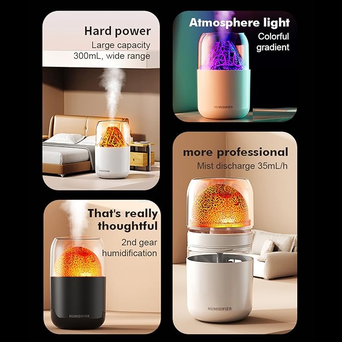 Portable Mini Humidifier, 300ml Small Cool Mist Humidifier, USB Personal Desktop Humidifier for Baby Bedroom Travel Office Home, Auto Shut-Off, 2 Mist Modes, Super Quiet