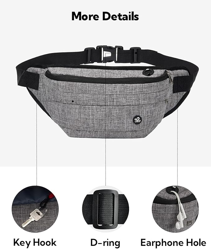 WATERFLY Running Belt Fanny Pack: Runner Marathon Jogging Waist Pack Sport Workout Exercise Fitness Phone Holder Belt for Men Women Jogger Slim Waistband Black