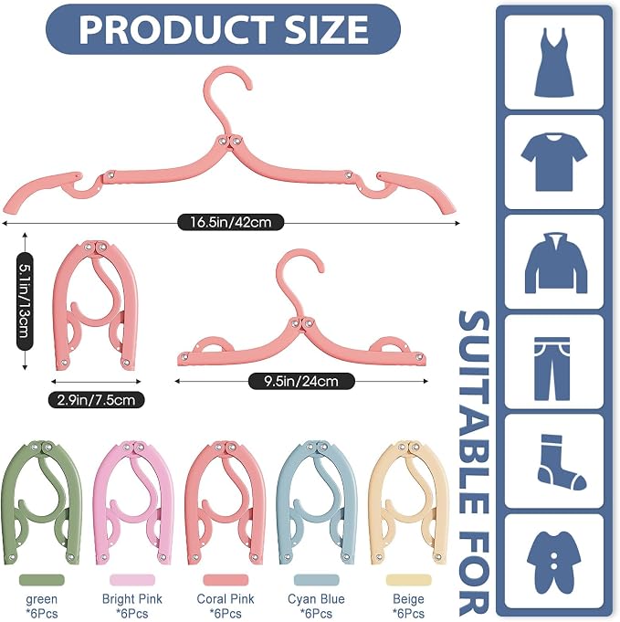 10 Pcs Travel Hangers Portable Foldable Travel Hanger Organizer, Plastic Cruise Ship Accessories Essentials 2026 Clothes Hanging Rack Folding Hangers for Travel Camping Fly RV Europe Suitcase, Multi