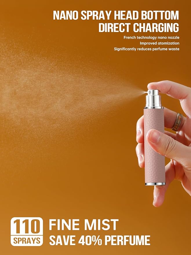 10ML Genuine Leather Atomizer Sprayer for Perfume - Portable Mini Cologne Sprayer for Woman Man - Perfume Travel Refillable Bottle,Travel Essential Fragrance Spray Bottle (Pink)