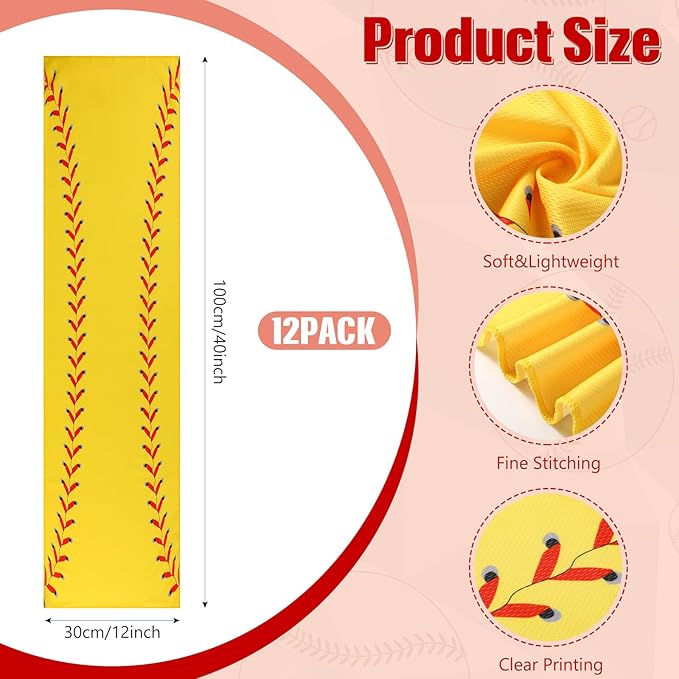Hahafelt 12 Pack Softball Cooling Towels, Softball Ice Towels for Neck, 40"x12" Breathable Chilly Towel with Plastic Container, Microfiber Sport Towel for Players Team Gift Sport Party Favors