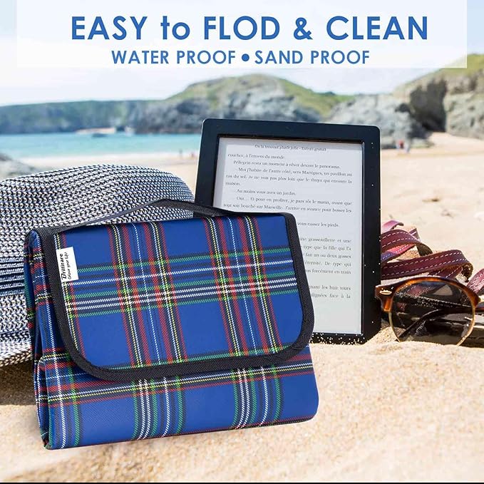 Beach Picnic Blanket, Sandproof Waterproof Camping Blankets Large, Outdoor Sandfree Foldable Mat 55x40in, Oversized Packable Family Mats for Hiking, Camping, Park, Travel, Grass Concert-Blue