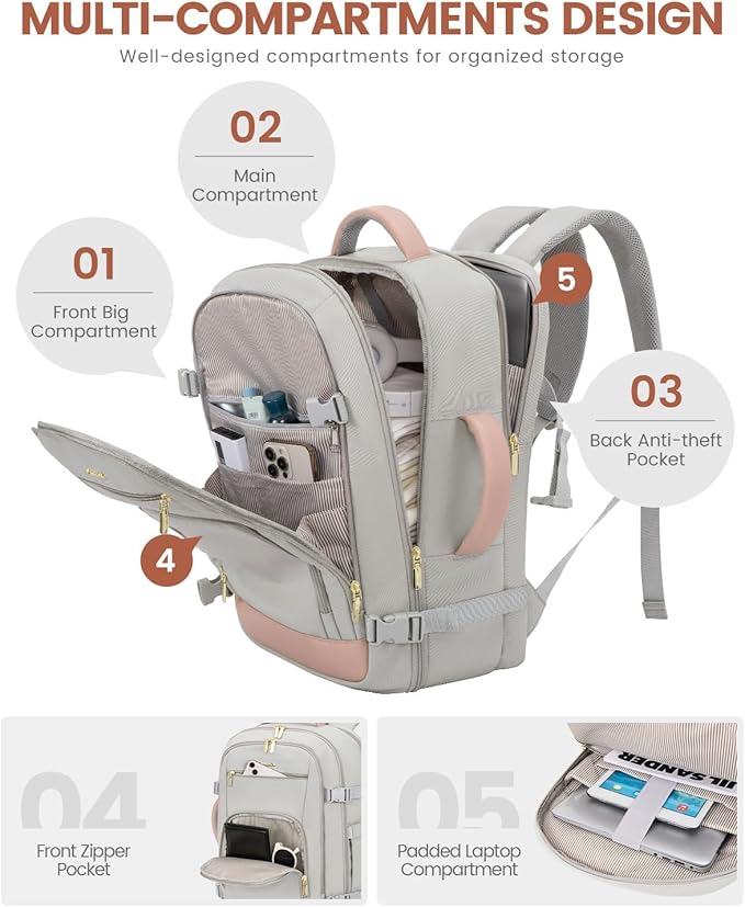 LOVEVOOK Carry On Travel Backpack For Women Flight Approved, 40L Large Personal Item Backpack Travel Bag for Airplanes, Business 17 Inch Laptop Backpack, Weekender Overnight Daypack, With 2 Cubes