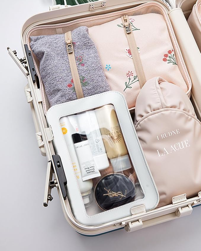 LETGO Clear Toiletry Bag,Portable Travel Makeup Pouch with Zipper, TSA Approved Organizer Sunscreen Bag Clear Makeup Toiletry Pouch Beach Vacation Essentials for Women Teen Girls (White)