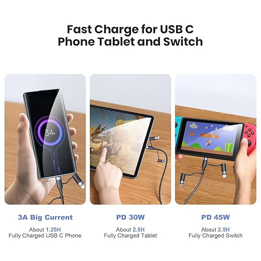 PD 60W USB C Multi Fast Charging Cable Nylon Braided Cord 5-in-1 3A USB/C to Type C/Micro/Phone Fast Sync Charger Adapter Compatible with Laptop/Tablet