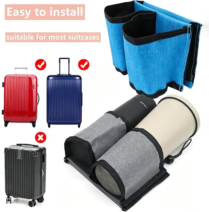Luggage Travel Cup Holder - Hands-Free Double Coffee Carrier for Suitcases, Ideal for Flight Attendants, Business Trips, Airport Transfers & Train Journeys (Royal Blue)