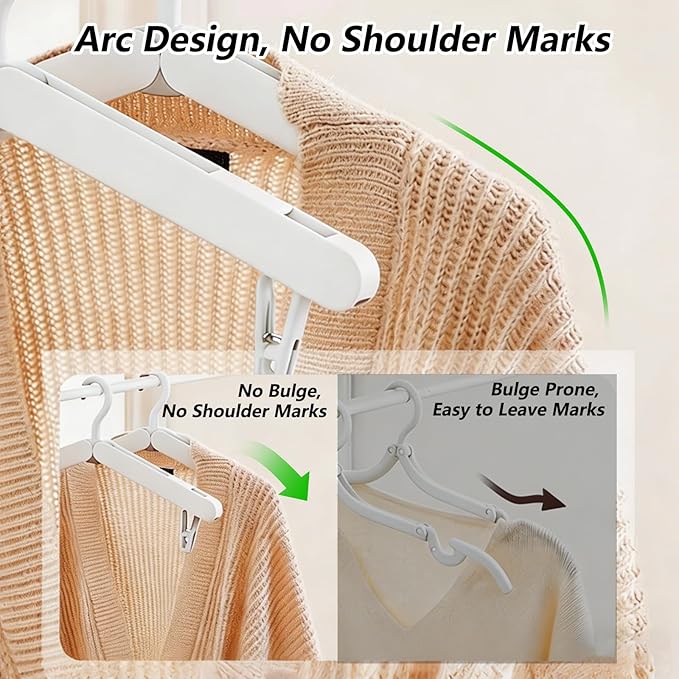 SALLO Foldable Travel Hangers with Clips, 4, Beige | Compact & Portable, For Suitcase, Hotel, Cruise, Space Saving, Wrinkle-Free, Lightweight & Durable