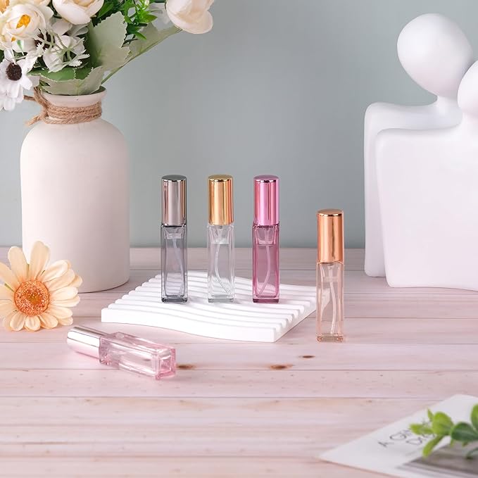 5-Pack Refillable Glass Travel Perfume Bottles, 10ml Mini Spray Bottles with Filling Tools, Multi Color