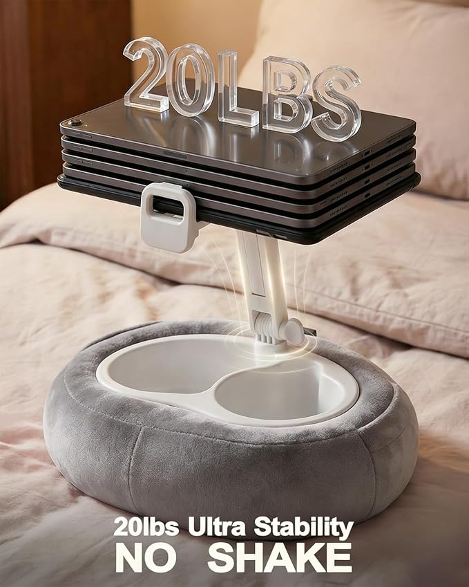 Tablet Pillow Stand, Compatible with 5"-12.9" Kindle, iPad, Phone/Tablet, Google, Samsung, 360° Rotating Phone Holder for Bed, Soft Plush Fabric, Detachable Bowl, Reading and Relaxation on Bed, Gray
