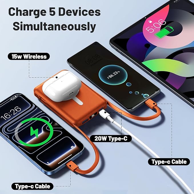 Azmuth for MagSafe Portable Charger, 10000mAh Magnetic Power Bank with 20W PD USB-C Fast Charging LED Display for MagSafe Battery Pack, Magnetic Travel Charger for iPhone 17/16/15/14/13/12 Series