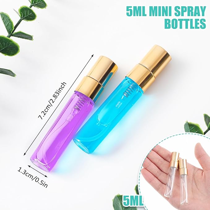 Zhehao 1 Pcs Mini Spray Bottles Clear Glass Perfume Bottles Refillable Fine Mist Perfume Atomizer Portable Empty Sample Containers for Cleaning, Essential Oils, Travel (Gold Cap,5 ml)