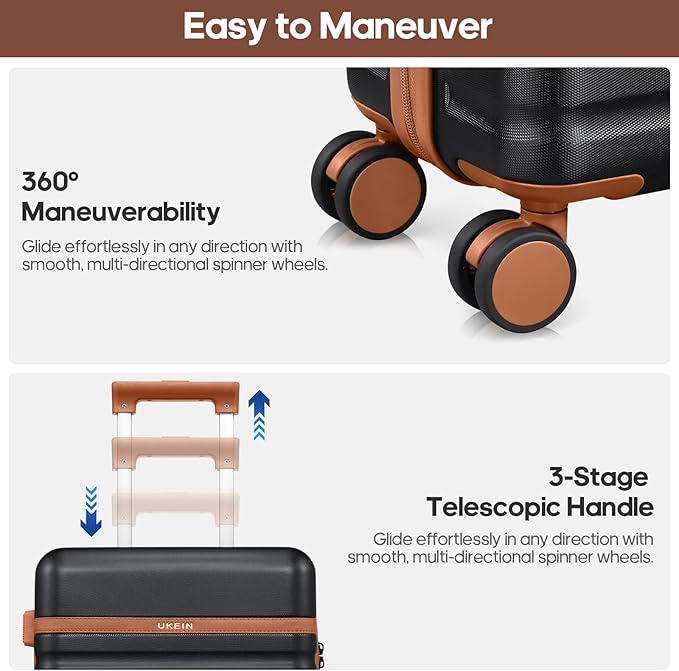 Luggage Sets 3 Piece, Carry On Luggage 20In With Spinner Wheels,PC Hardside Suitcase Set with TSA Lock,Durable Carry On Suitcase With Travel Backpack for Men (Black Brown, 3 piece set (BP/20inch))