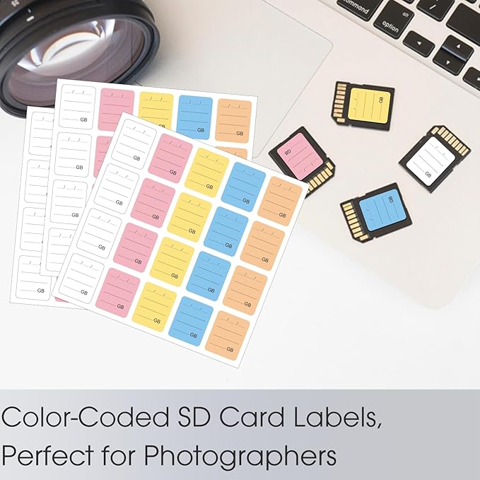 200PCS SD Card Labels, Stick-On Camera Memory Card Labels for Photographers,Multi-Color Stickers for SD Cards Classcification and Storage, Self-adhesive, Writable(0.98"x0.78")