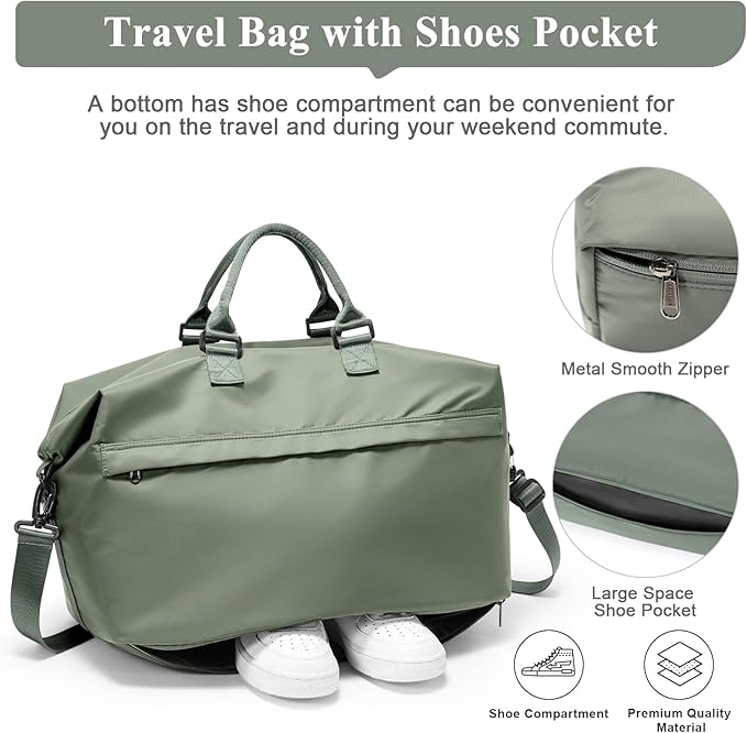 Travel Duffel Bag,Carry-On Overnight Weekender Bags for Women,Personal Item Travel Bag with Shoes Compartment,Sports Gym Bag