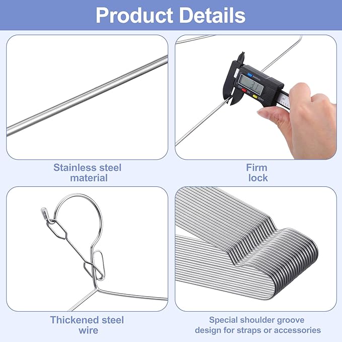 16.5” Lockable Wire Clothes Hangers, 20 Pack 4mm Windproof Stainless Steel RV Hangers Wire Heavy Duty Lock Hook Metal Closet Hanger Space Saving Metal Hanger for Closet RV Hotel Wardrobe