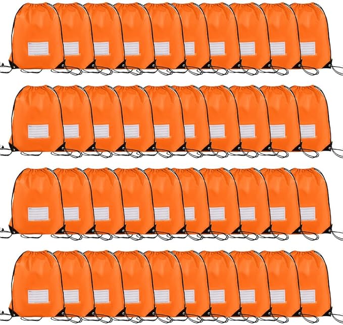 CODOBON 40 Pcs Drawstring Bags,Bulk Draw String Backpack, DIY Gym Sports Cinch Bag Sackpack for Women Men, Orange