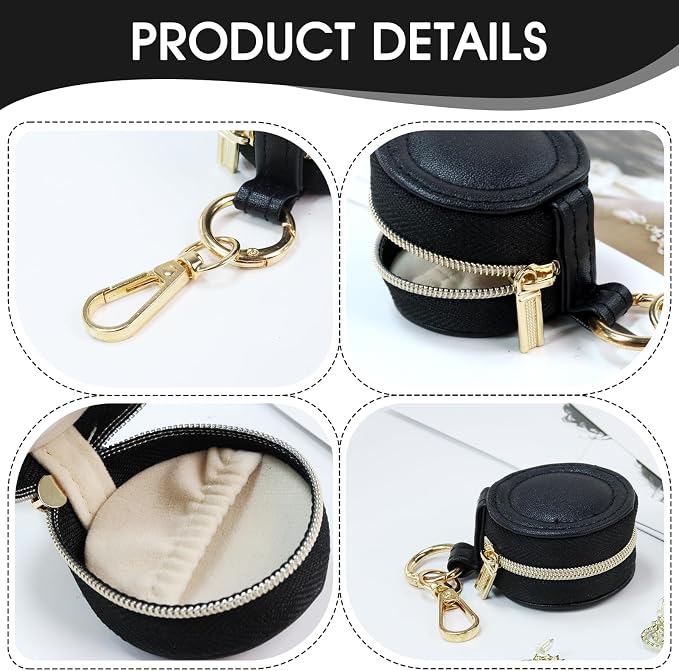 Portable Ring Keychain Holder for Gym and Travel - Black Jewelry Holder for Sports Bag, Compact Ring Earring Necklace Storage Case