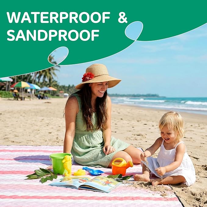Waterproof Beach Blanket Picnic Outdoor Camping Mat Teen Teenage Tween Sweet Girl Birthday Kid Young Women Daughter Goddaughter College Students 8 9 10 12 13 14 16 17 19 Year Old Pink