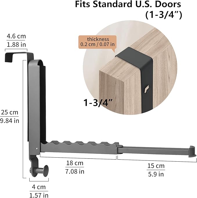 RFOUO Over The Door Hooks Hanger, Fits Door up to 1 3/4",Space Grey, 1 Pack | Aluminum, Retractable Rod, Space-Saving, Foldable Over The Door Drying Rack,No drilling, For Laundry Bathroom Bedroom Travel