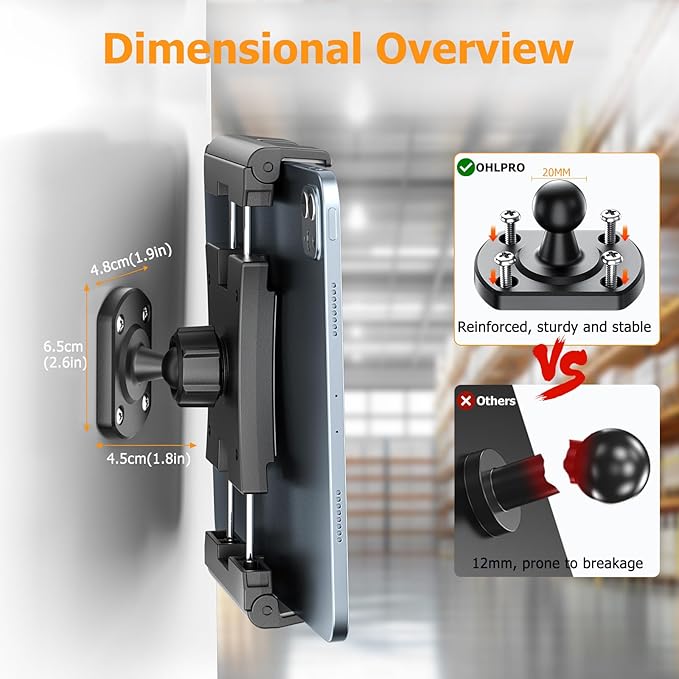 OHLPRO Tablet Wall Mount Holder, 360° Rotating iPad Wall Mount Holder with Drill Screw Base,Compatible with 4.7"-12.9" Devices Including iPad Pro, Mini, Air, Samsung, Kindle, Galaxy Tab