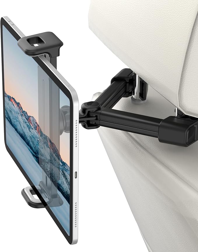 Fintie Car Headrest Tablet Holder - [360 Degree Rotating] Adjustable Mount for iPad, Road Trip Essentials for Kids Adults Fits for iPad Pro, Air, Mini, iPhone, Galaxy Tab, 6-13" Devices, Black