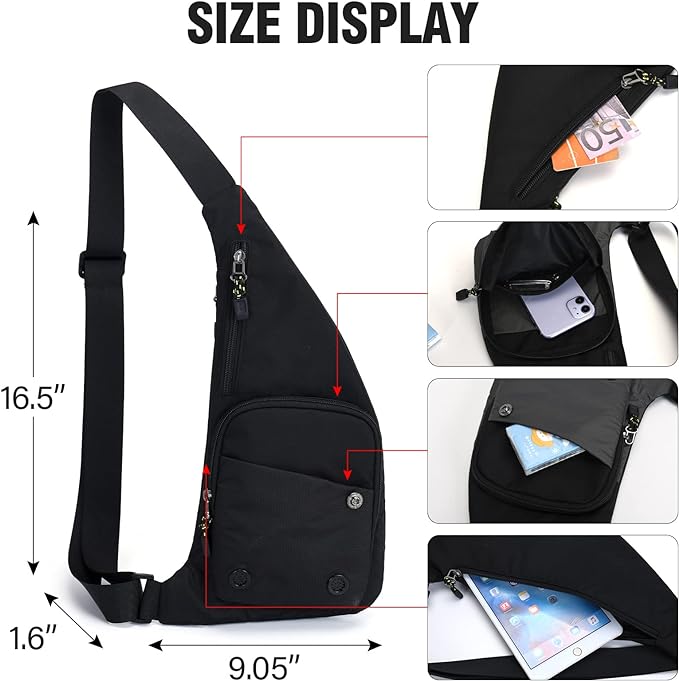Peicees Sling Bag for Men Women Shoulder Bag Backpack Strap Pockets Chest Bag for Running Hiking Camping Exercise Outdoor