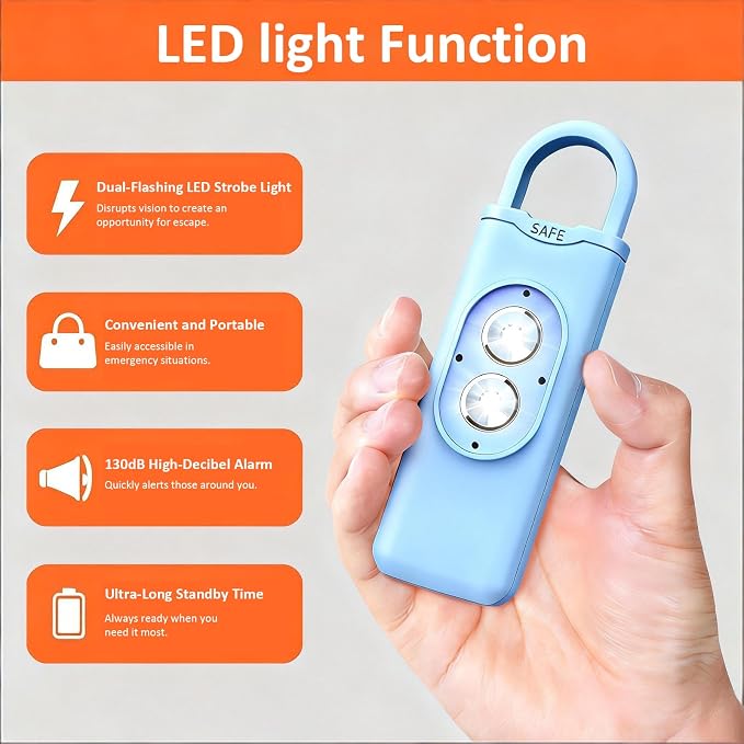 Halo-Siren Keychain, HaloSiren Personal Safety Alarm - 130db Loud Alarm Keychain with LED Strobe Light, Compact Emergency Siren (Double Flashing Lights - Orange + Copper Ring)