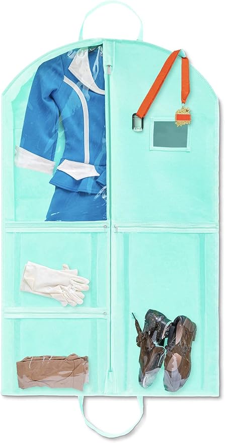 Waterproof Hanging Garment Bag 40 inch Clothes Bag with Gusset, 5 Pockets & Side Zip for Dance Costumes, Sports, Skating, Theatre, Beauty Pageants, Cheer & More by Kendall Country, Sea Foam Green