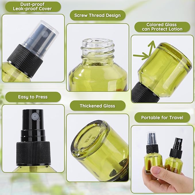 Segbeauty 12pcs 0.5oz Empty Small Travel Spray Bottle for Hair, Refillable Mini Glass Spray Bottles for Perfume, 15ml Green Fine Mist Atomizer Cologne Travel Bottle Sprayer, Liquid Containers Bottles