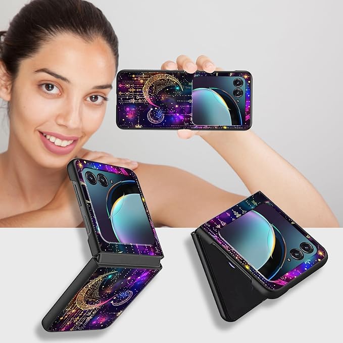 for Motorola Moto Razr Plus 2024 Case,for Moto Razr 50 Ultra Case Cute Slim Hard PC Thin Anti-Scratches Shockproof Protective Phone Cover for Motorola 50 Ultra,Purple Glitter Moon